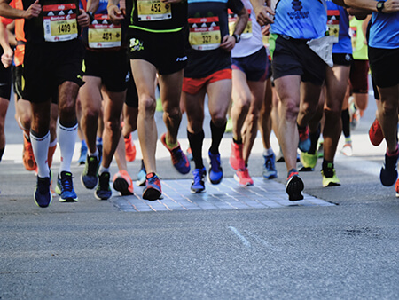 A group of runners in a marathon.