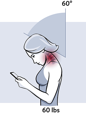 Woman bending her neck to look at her mobile phone.